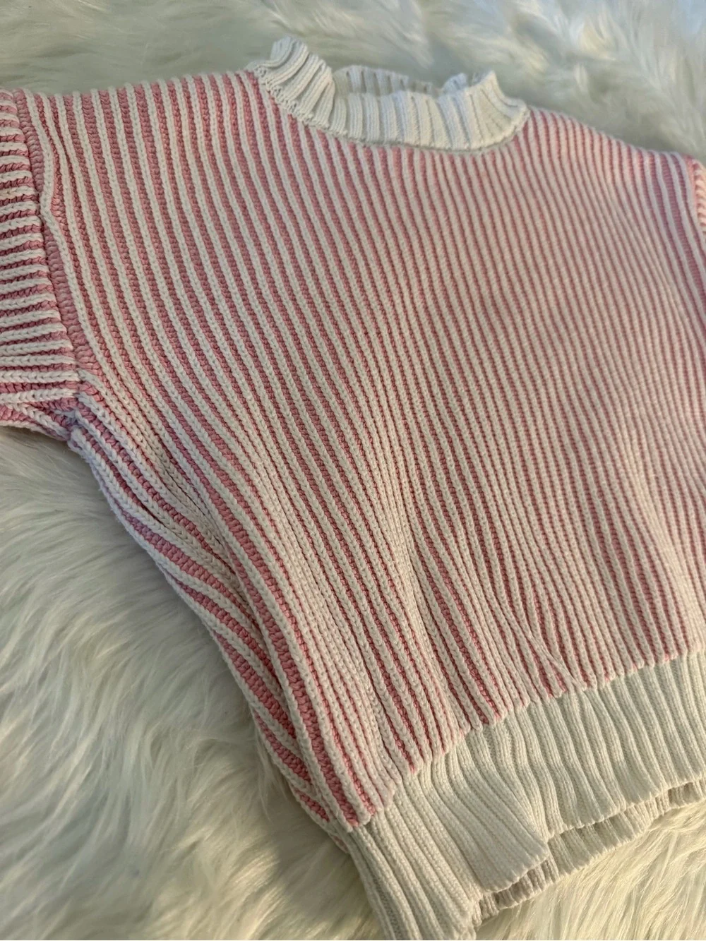 NEW!! Girls' Pink & White Striped V‑Neck Knit Sweater